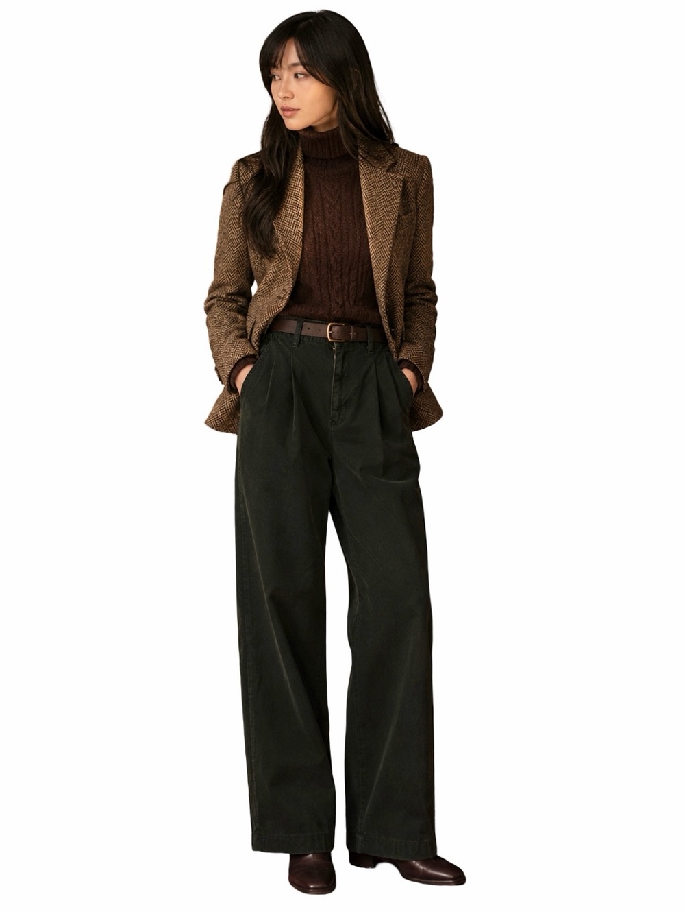Free People Wide Leg Pleated Chino Pants Size 13 Hunter Green Cotton Preppy